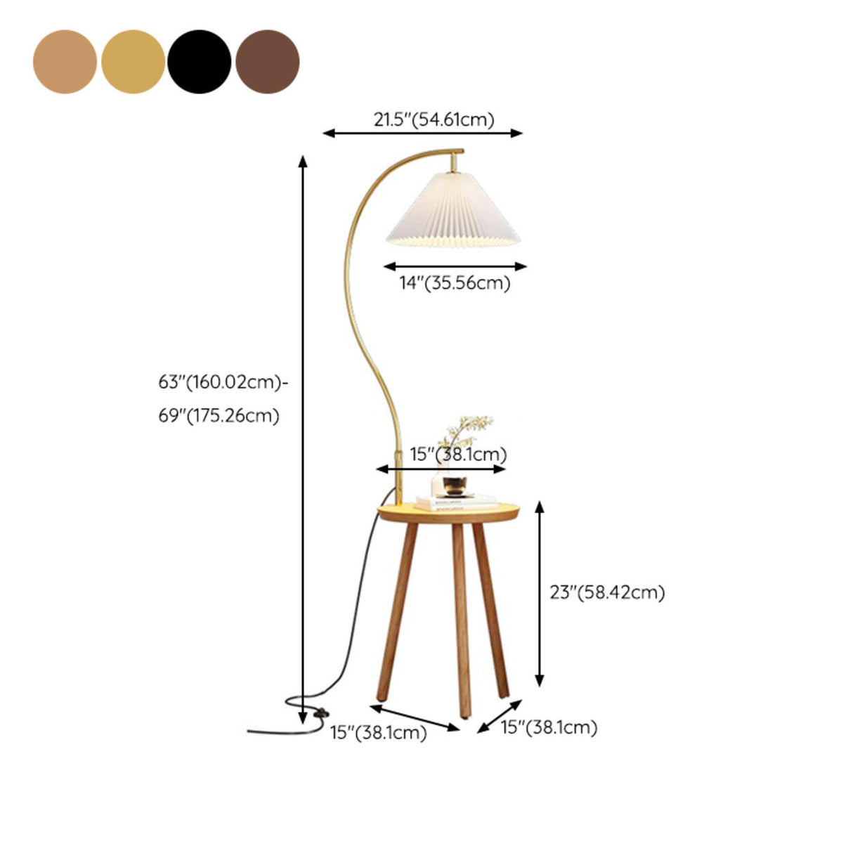 Adjustable Cone Curved Gold Floor Lamp with Storage 