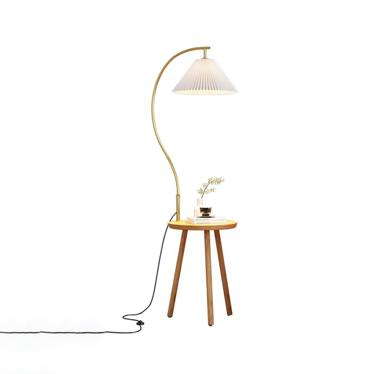 Adjustable Cone Curved Gold Floor Lamp with Storage Image - 9