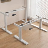 Adjustable Dark Walnut-Black Wood T-Shape Computer Desk Image - 6