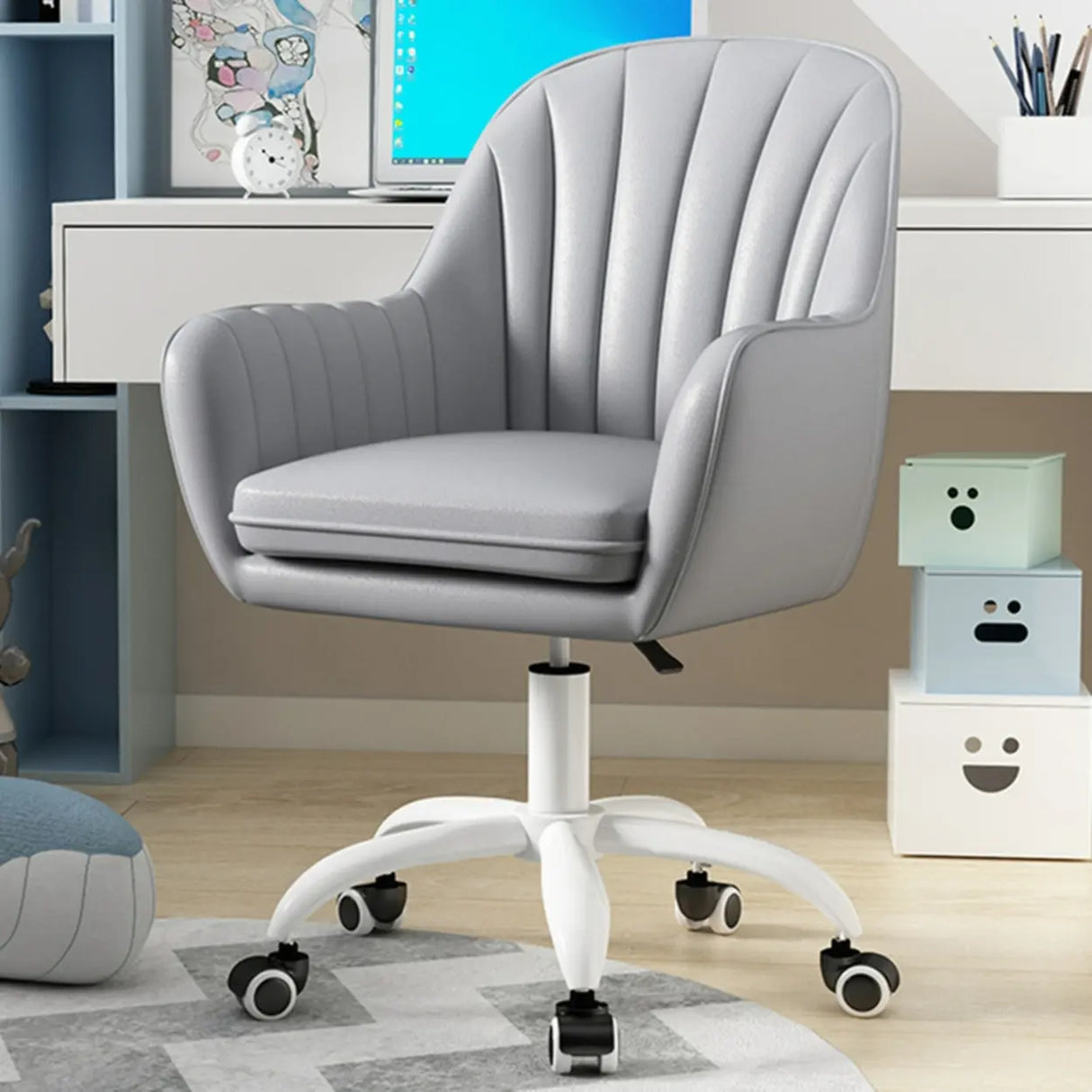 Adjustable Ergonomic Grey Swivel Bedroom Office Chair Image - 14