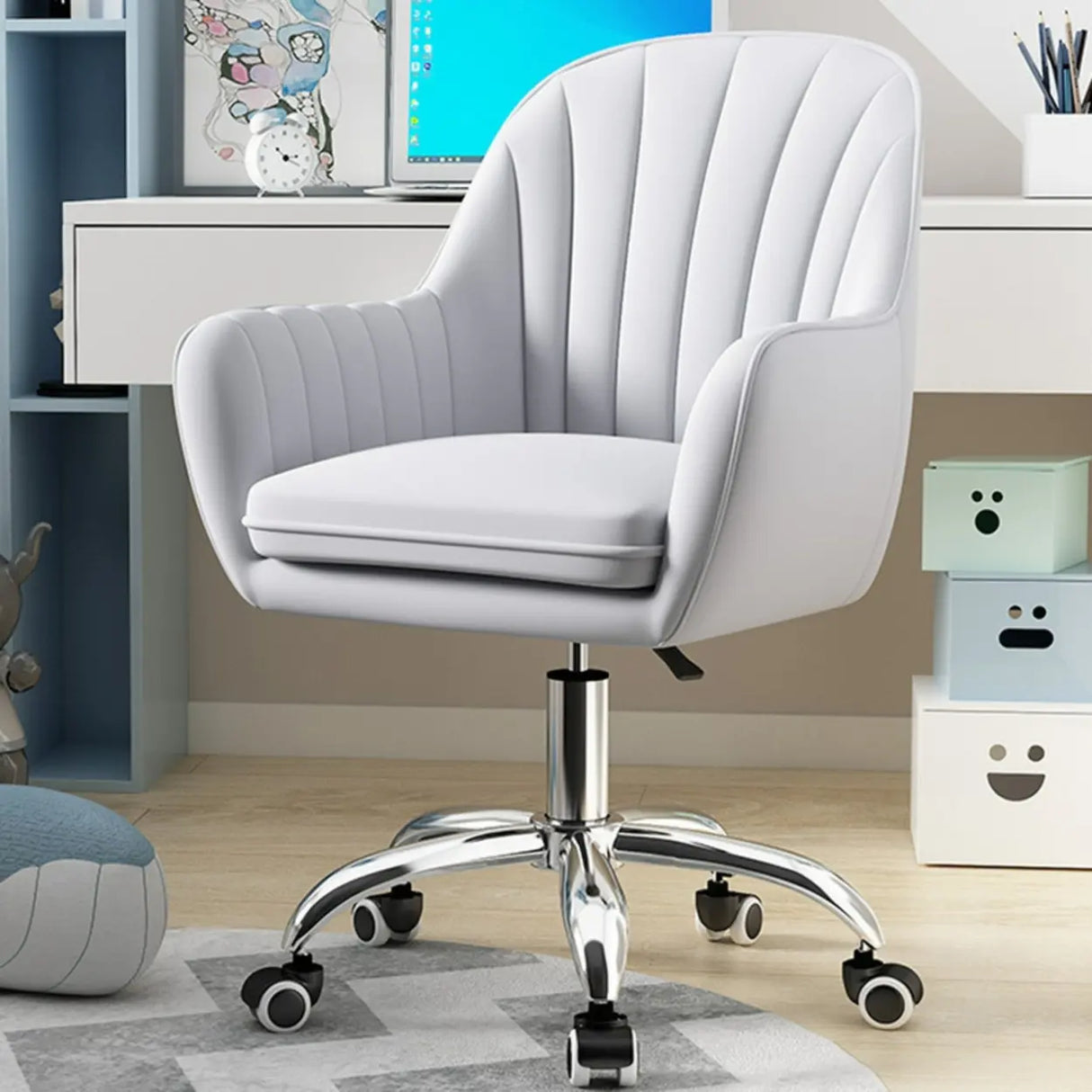 Adjustable Ergonomic Grey Swivel Bedroom Office Chair Image - 16