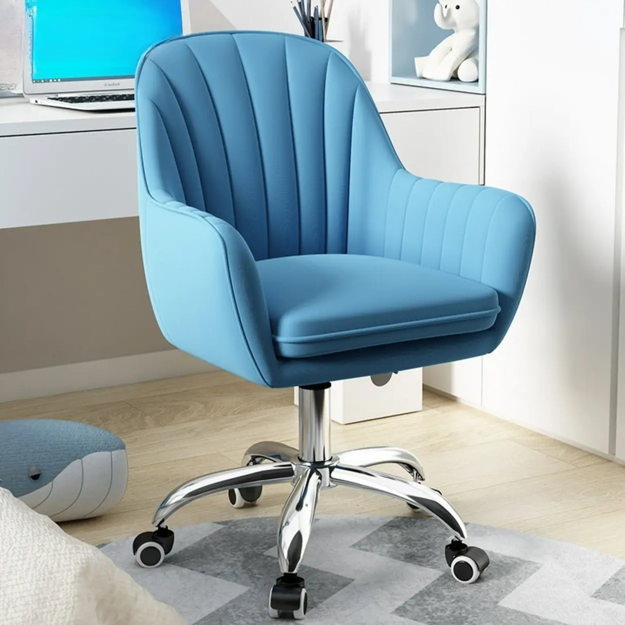 Adjustable Ergonomic Grey Swivel Bedroom Office Chair Image - 3