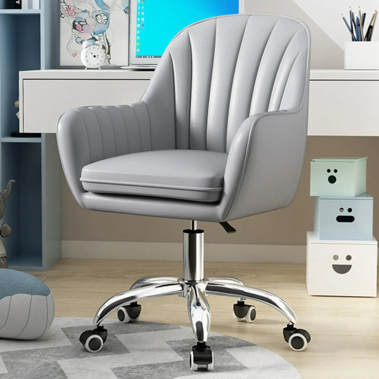 Adjustable Ergonomic Grey Swivel Bedroom Office Chair Image - 30