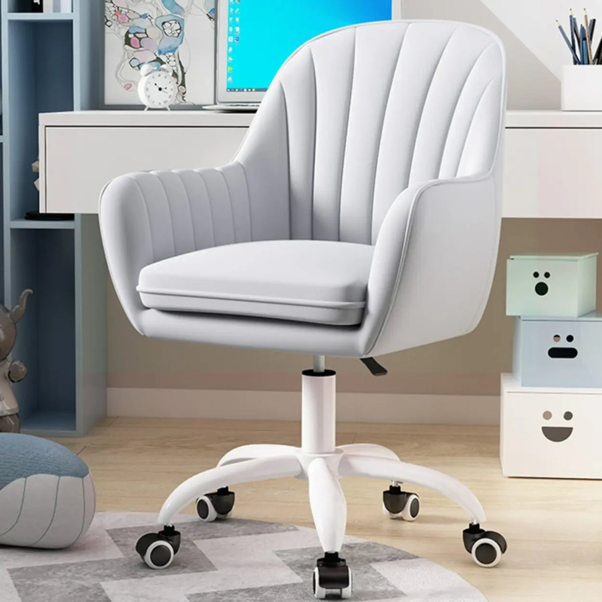 Adjustable Ergonomic Grey Swivel Bedroom Office Chair Image - 4