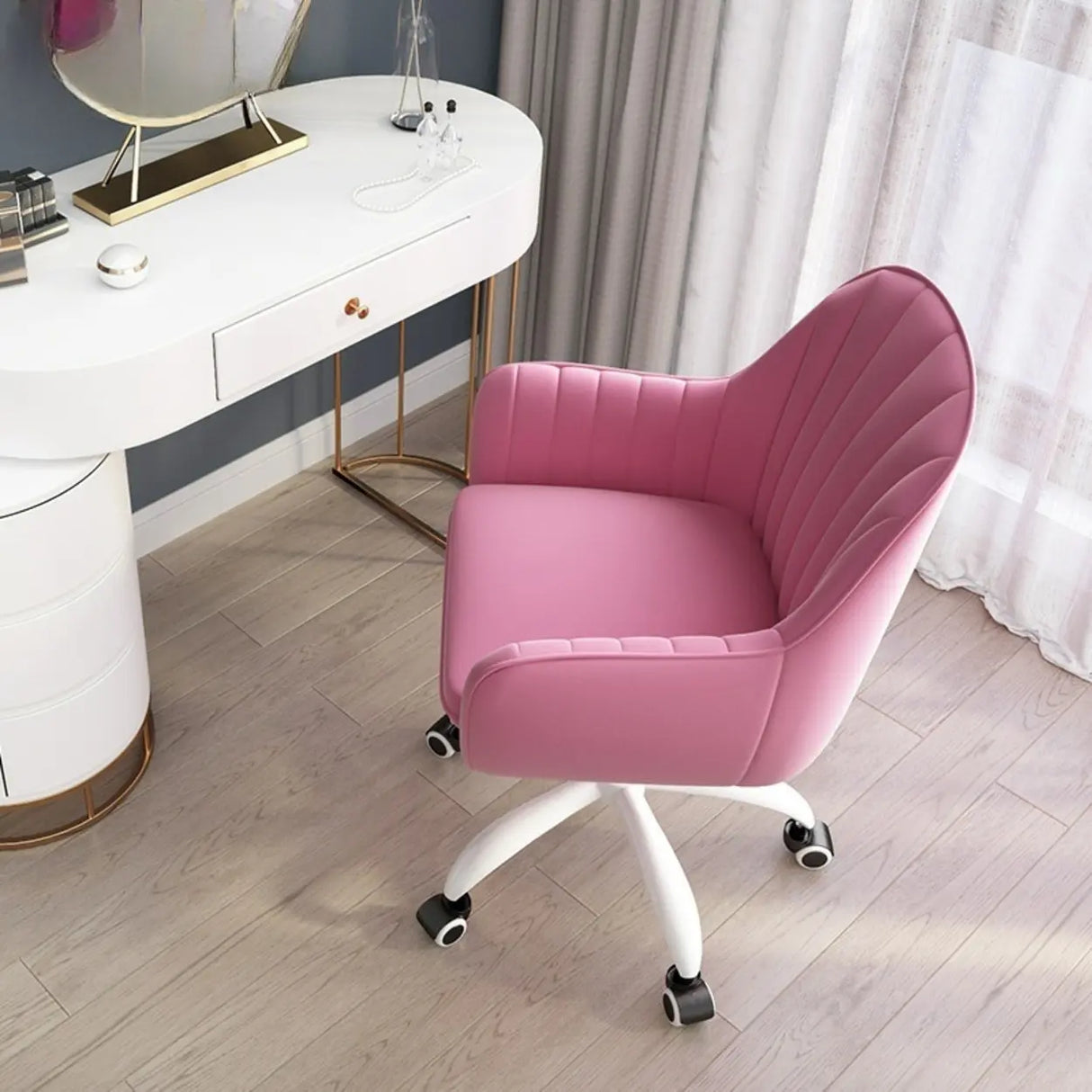 Adjustable Ergonomic Grey Swivel Bedroom Office Chair Image - 5