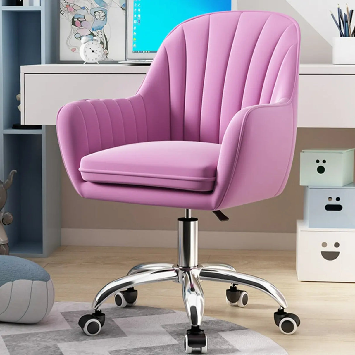 Adjustable Ergonomic Grey Swivel Bedroom Office Chair Image - 7