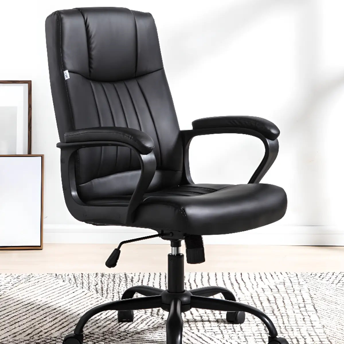 Adjustable Ergonomic High-Back Calfskin Office Chair Image - 1