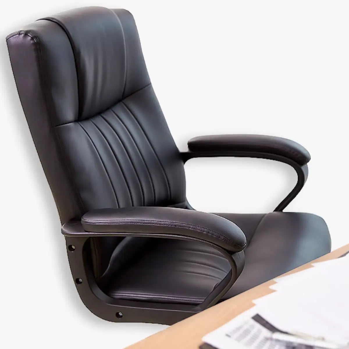 Adjustable Ergonomic High-Back Calfskin Office Chair Image - 4