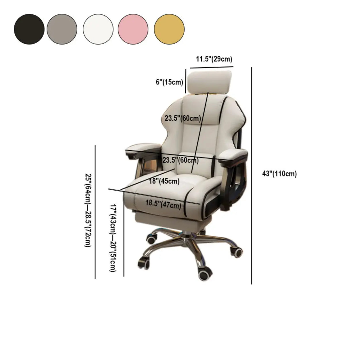 Adjustable Ergonomic Leather Footrest Cream Office Chair Image - 19