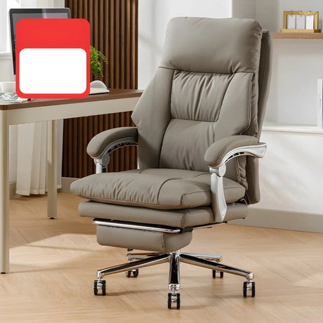 Adjustable Ergonomic Leather Office Chair with Footrest Image - 1