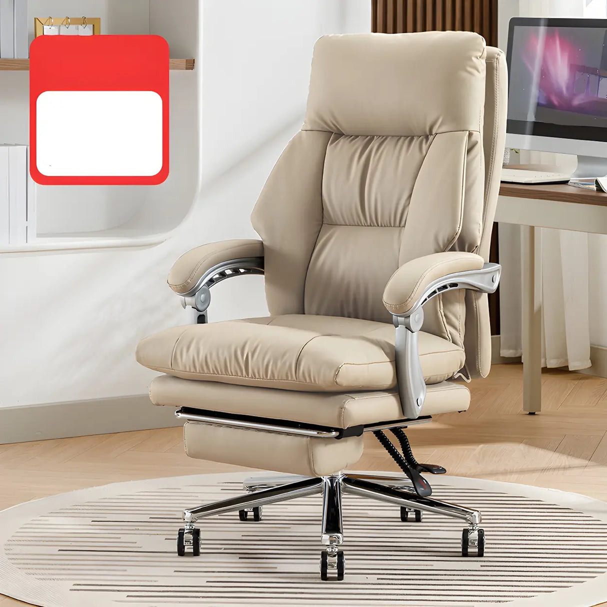 Adjustable Ergonomic Leather Office Chair with Footrest Image - 3