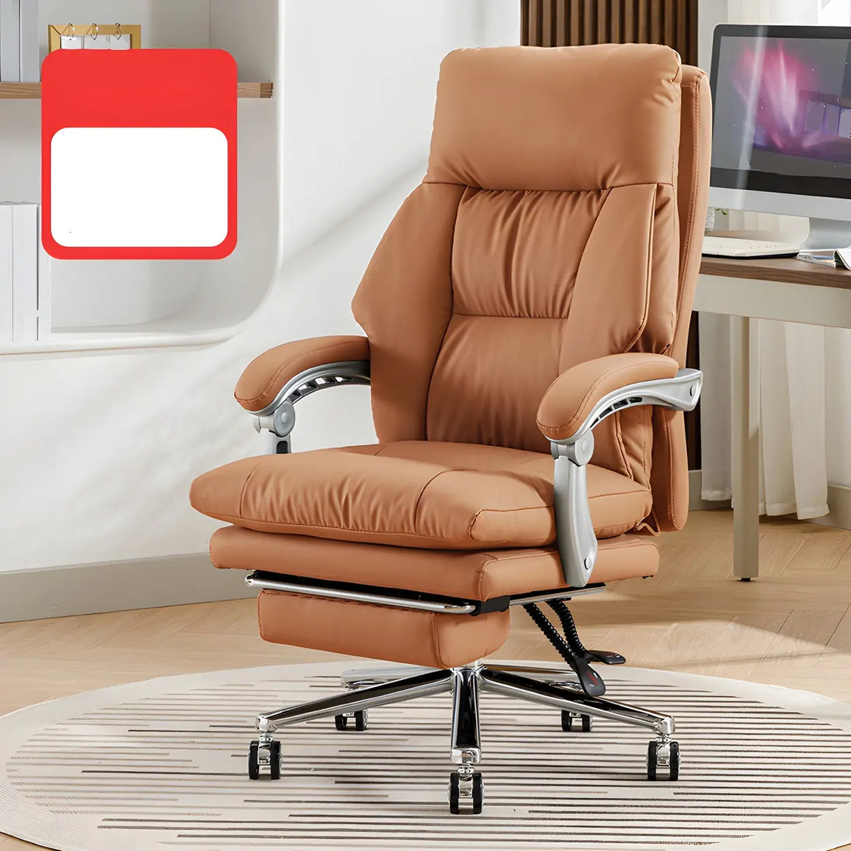 Adjustable Ergonomic Leather Office Chair with Footrest Image - 4