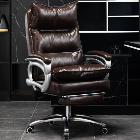 Adjustable Ergonomic Leather Swivel Recliner Office Chair Image - 2