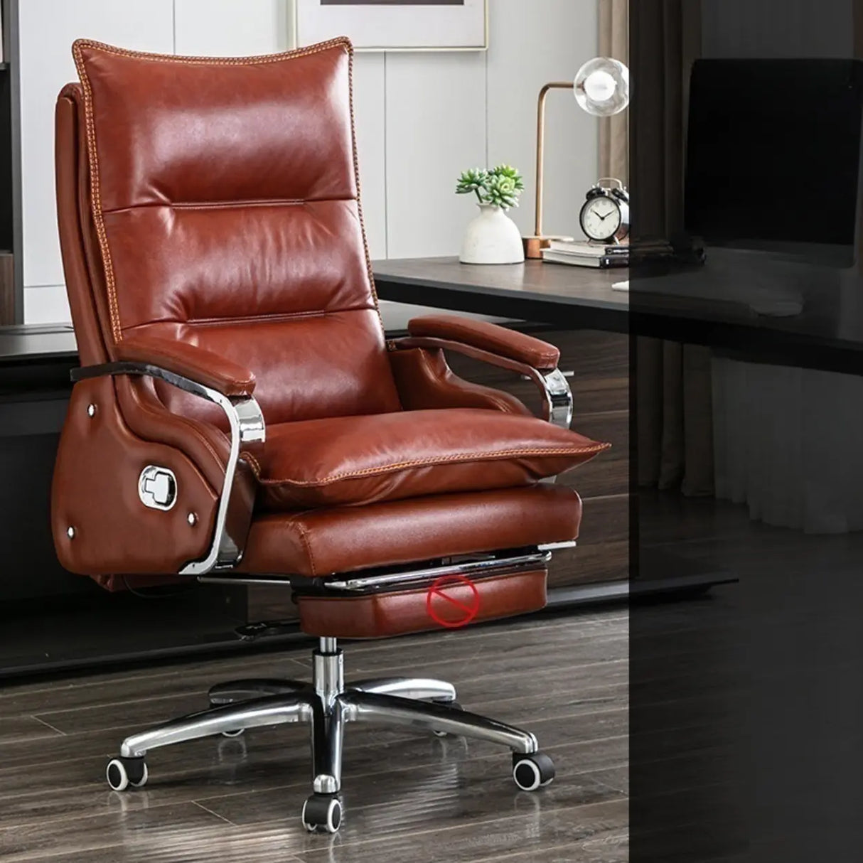 Adjustable Ergonomic Leather Swivel Recliner Office Chair Image - 9