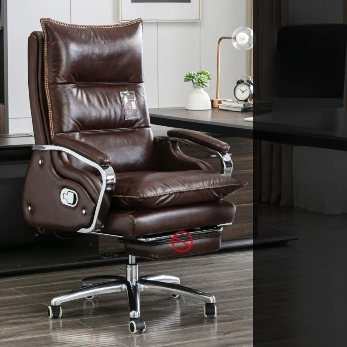 Adjustable Ergonomic Leather Swivel Recliner Office Chair Image - 11