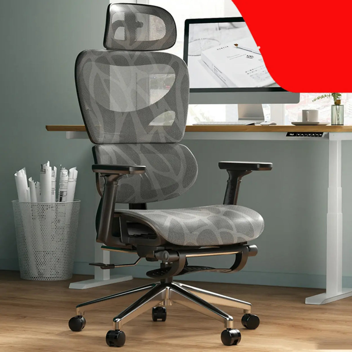 Adjustable Ergonomic Mesh High-Back Reclining Office Chair Image - 3