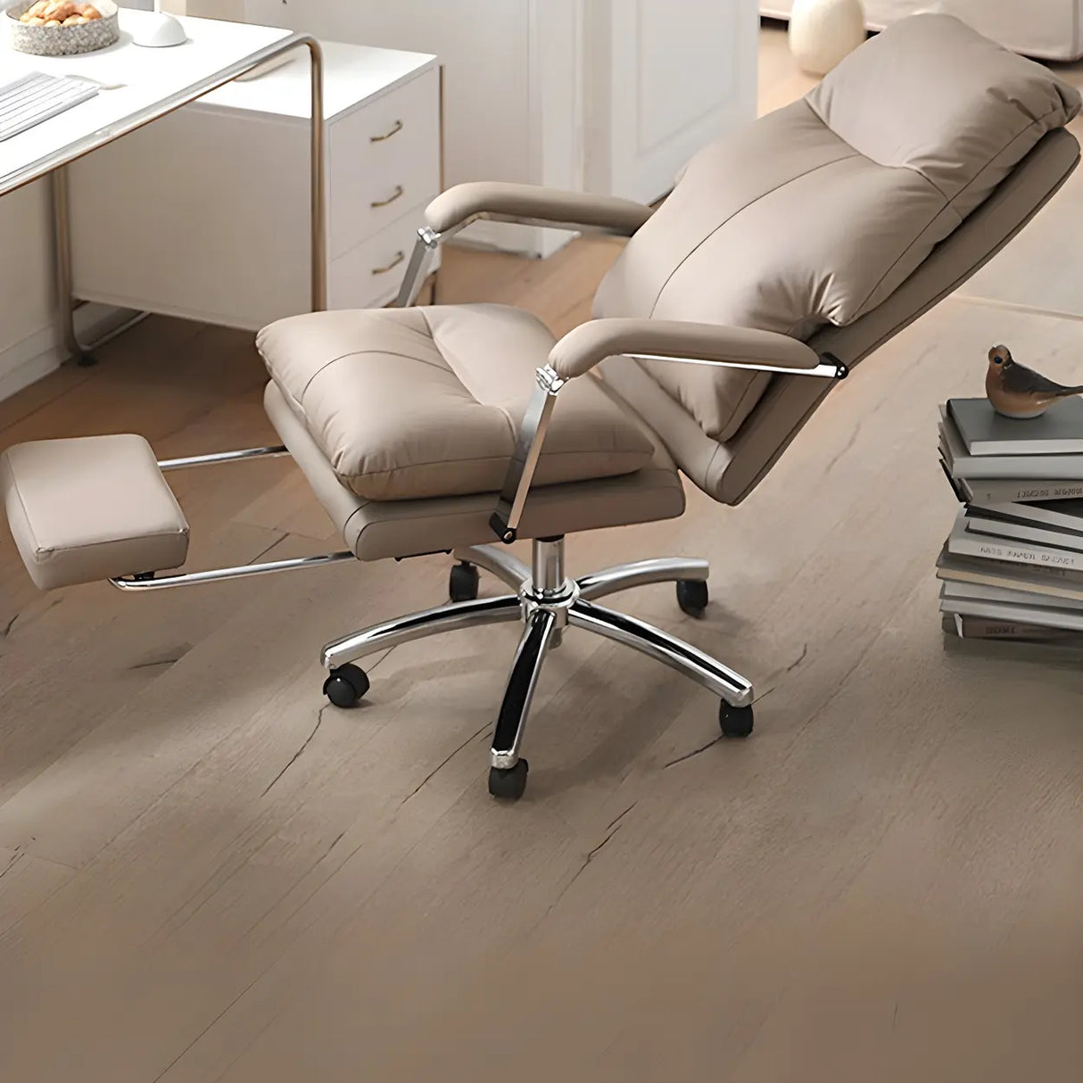 Adjustable Footrest Swivel Leather Lounge Office Chair Image - 4