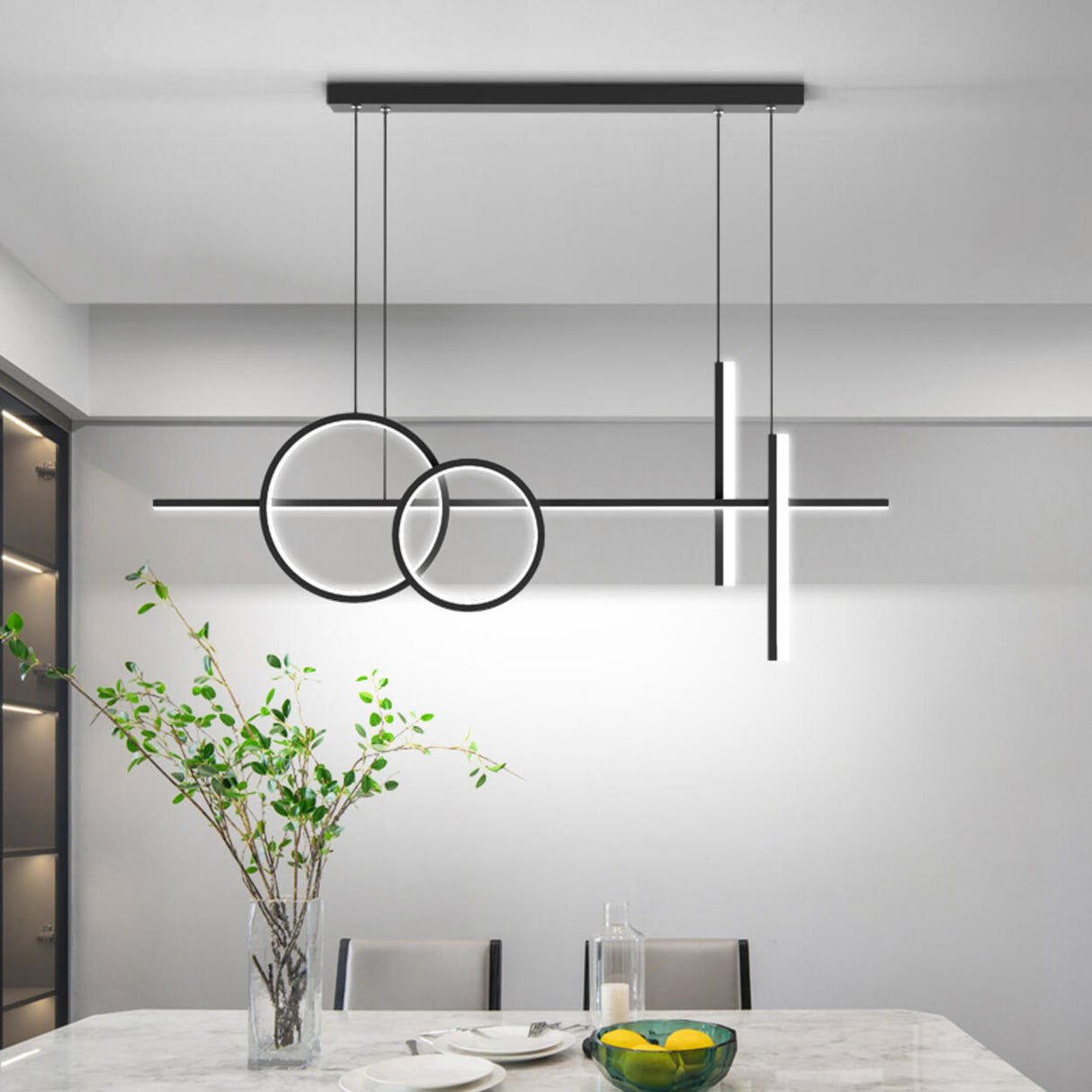 Adjustable Geometric Black LED Island Pendant Light  Image - 1