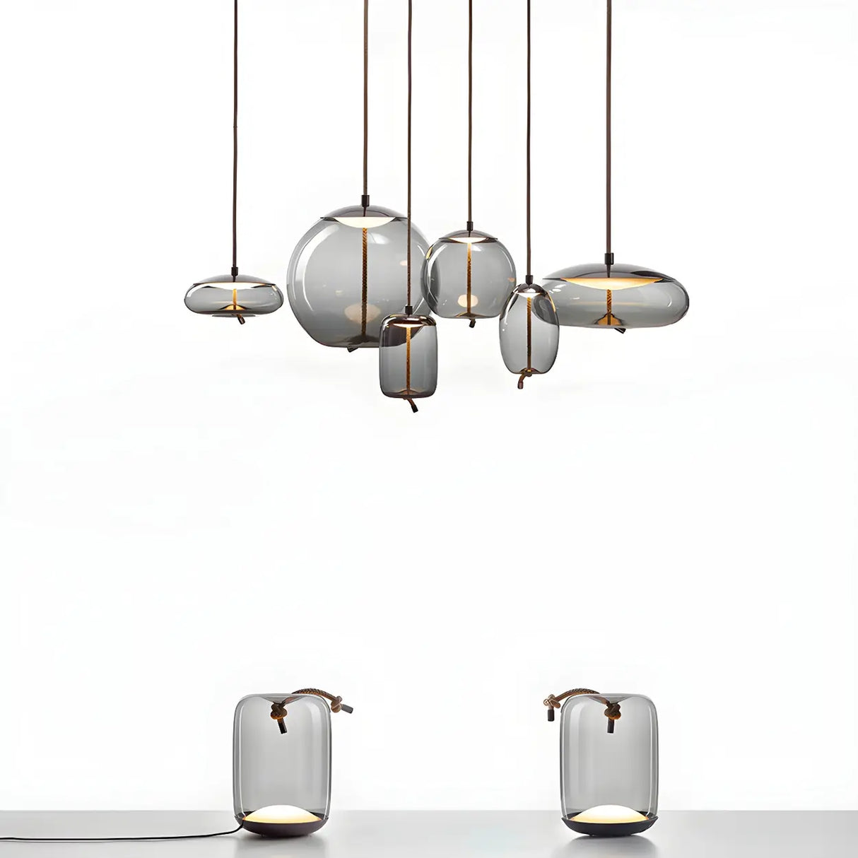 Adjustable Glass Geometric Pendant Light with Canopy Image - 8