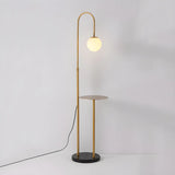 Adjustable Globe Modern Black Arc Floor Lamp with Shelf Image - 2