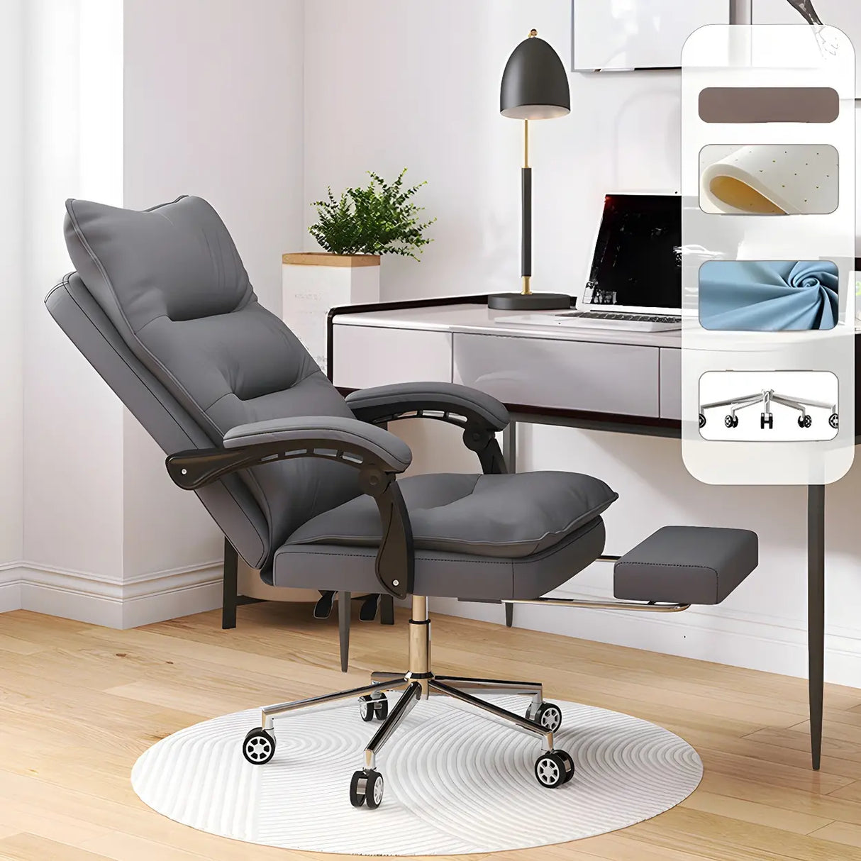 Adjustable Green Ergonomic Leather Headrest Office Chair Image - 11