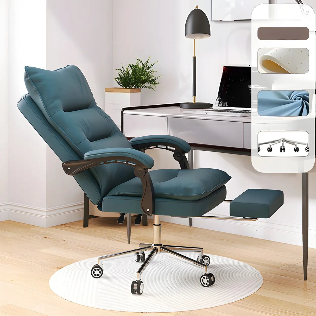 Adjustable Green Ergonomic Leather Headrest Office Chair Image - 13