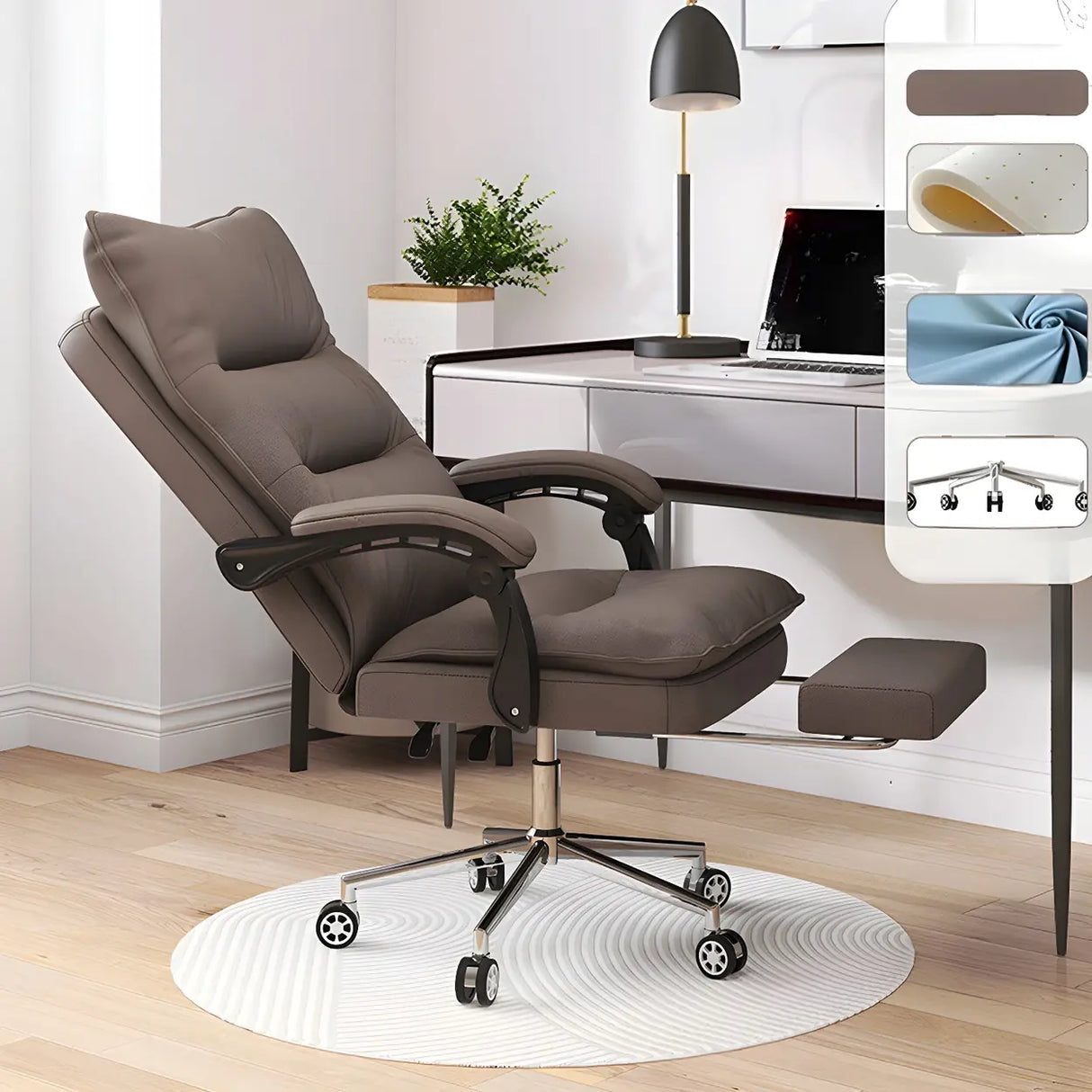 Adjustable Green Ergonomic Leather Headrest Office Chair Image - 15
