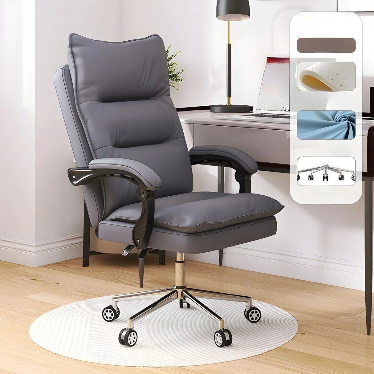 Adjustable Green Ergonomic Leather Headrest Office Chair Image - 2