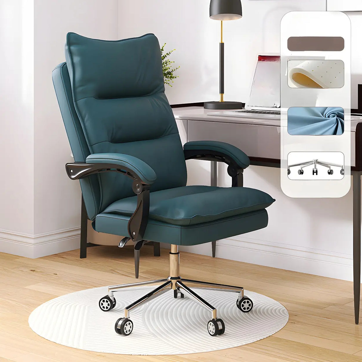 Adjustable Green Ergonomic Leather Headrest Office Chair Image - 3
