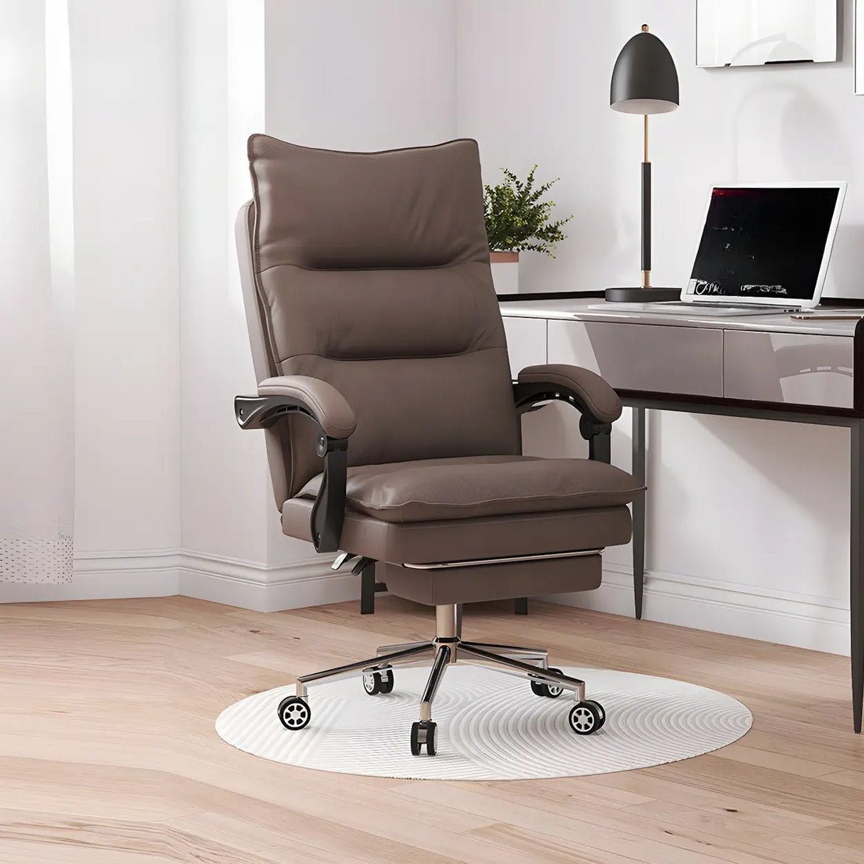 Adjustable Green Ergonomic Leather Headrest Office Chair Image - 4