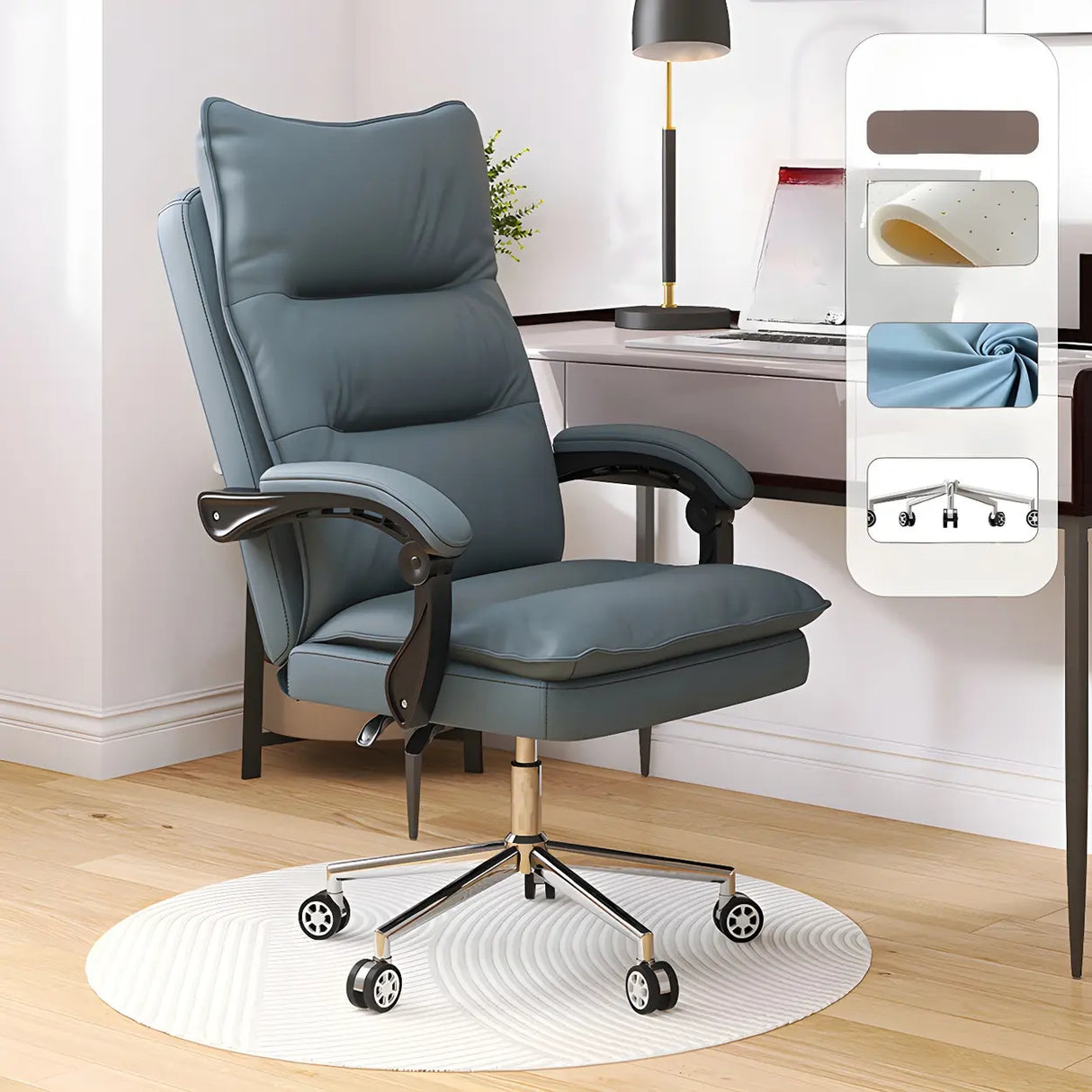 Adjustable Green Ergonomic Leather Headrest Office Chair Image - 5