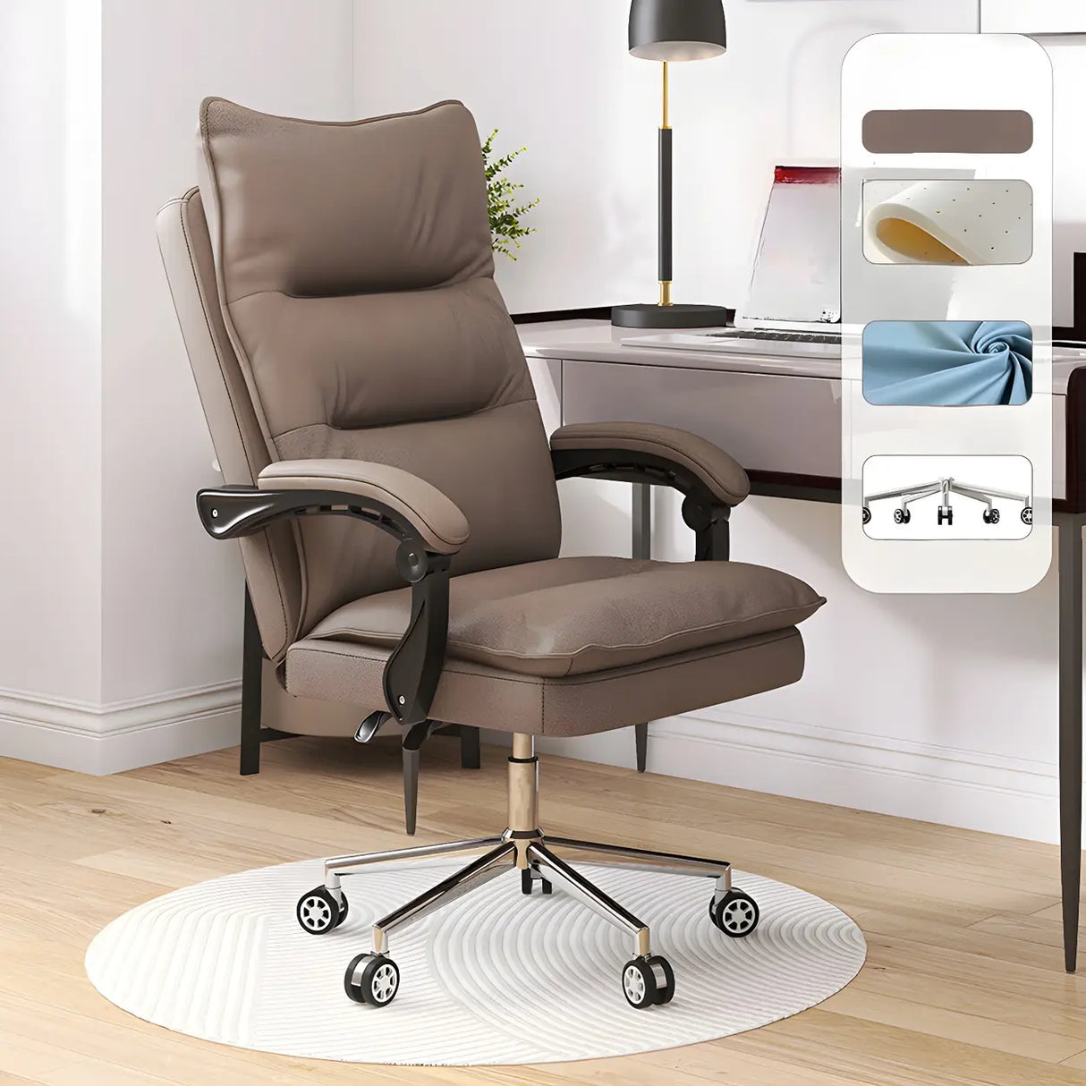 Adjustable Green Ergonomic Leather Headrest Office Chair Image - 7