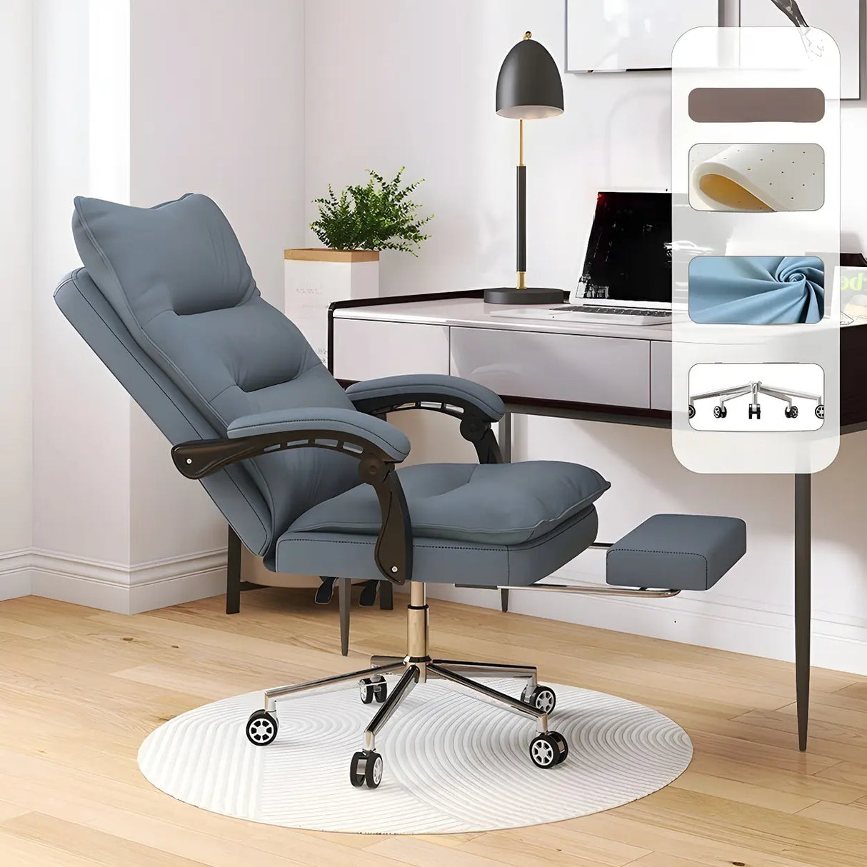 Adjustable Green Ergonomic Leather Headrest Office Chair Image - 9