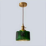 Adjustable Green Ribbed Glass Cylinder Pendant Light Image - 6