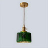 Adjustable Green Ribbed Glass Cylinder Pendant Light Image - 6