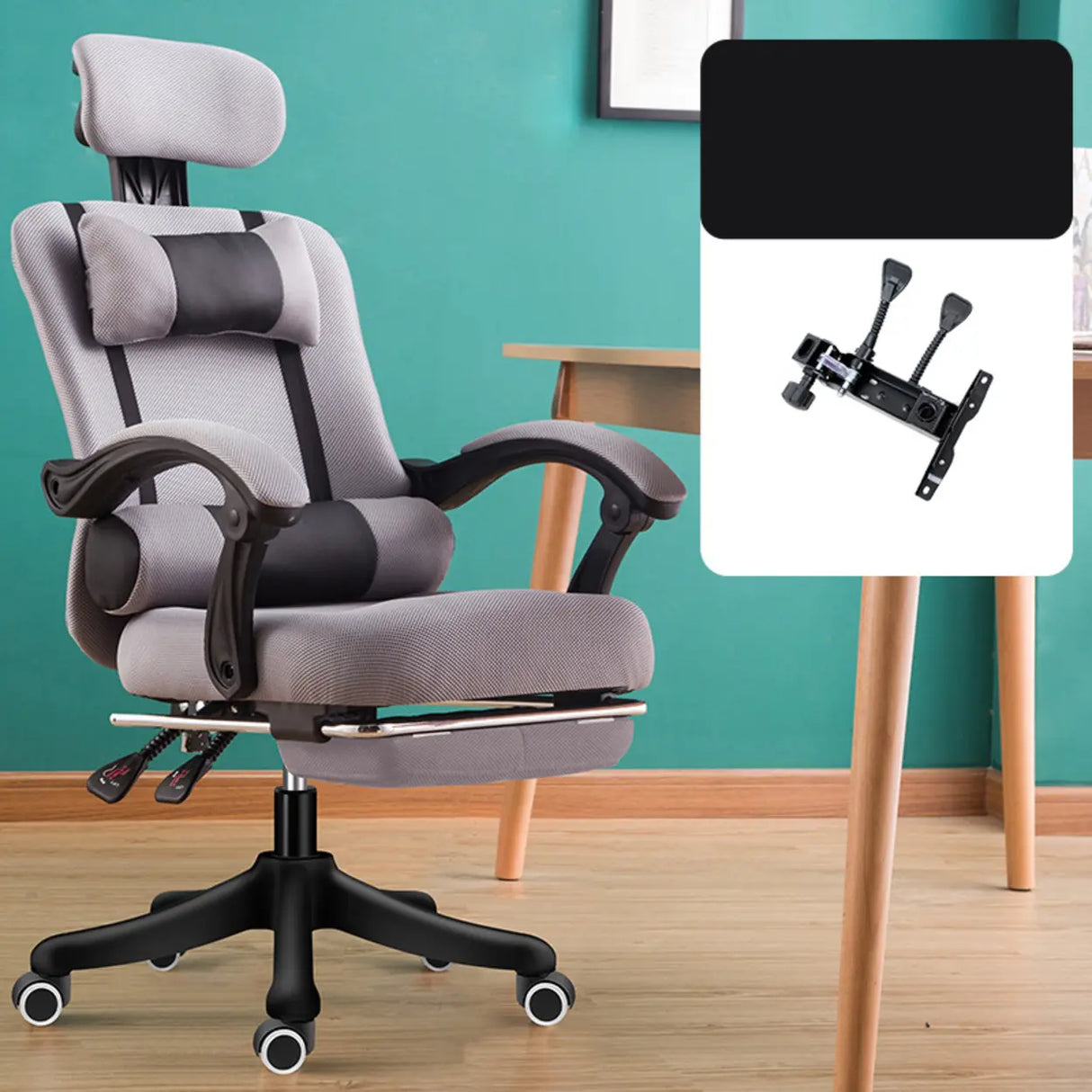 Adjustable Grey Ergonomic Mesh Office Chair with Headrest Image - 11