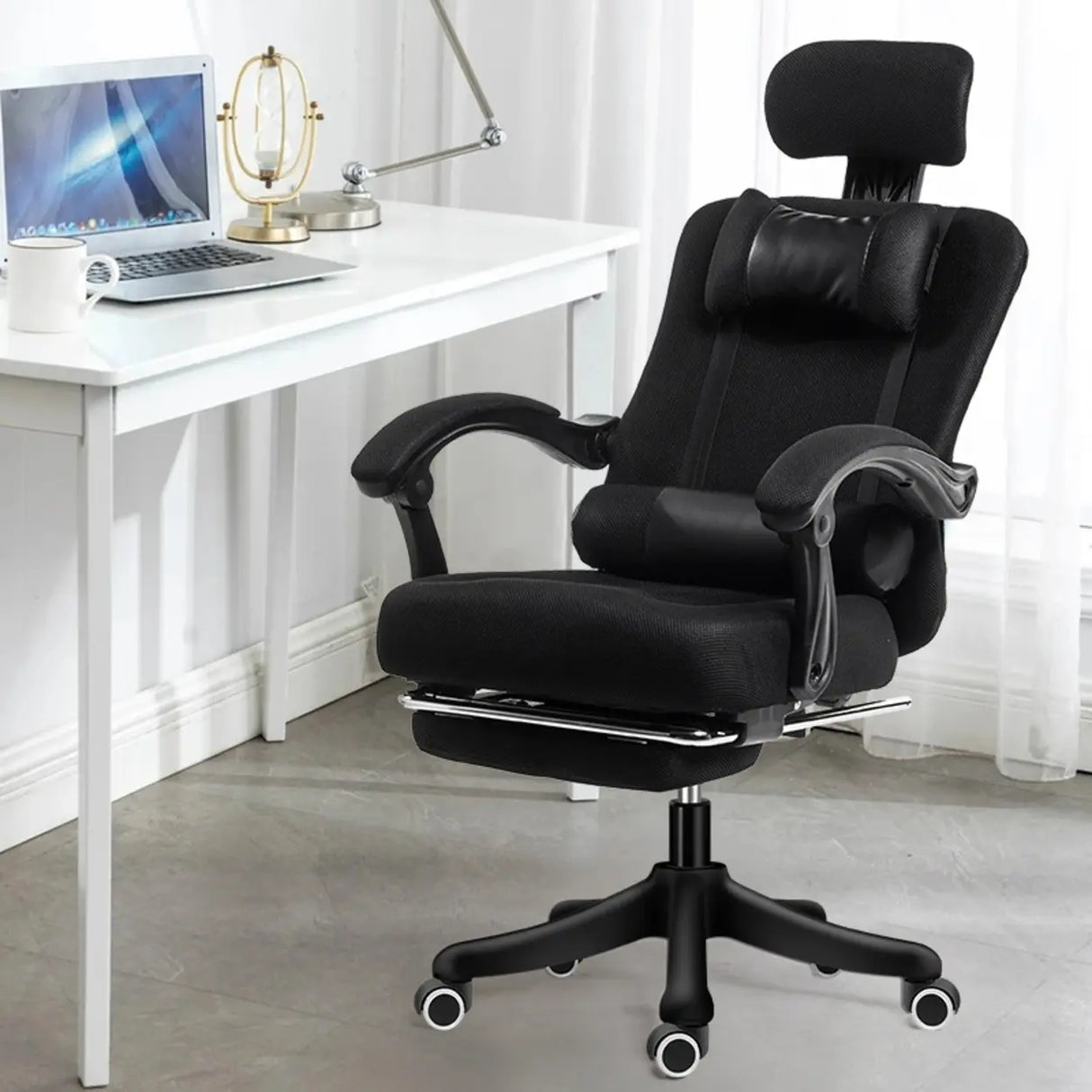 Adjustable Grey Ergonomic Mesh Office Chair with Headrest Image - 3