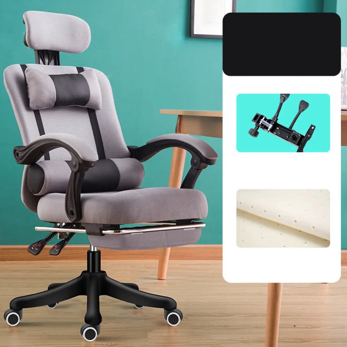 Adjustable Grey Ergonomic Mesh Office Chair with Headrest Image - 6