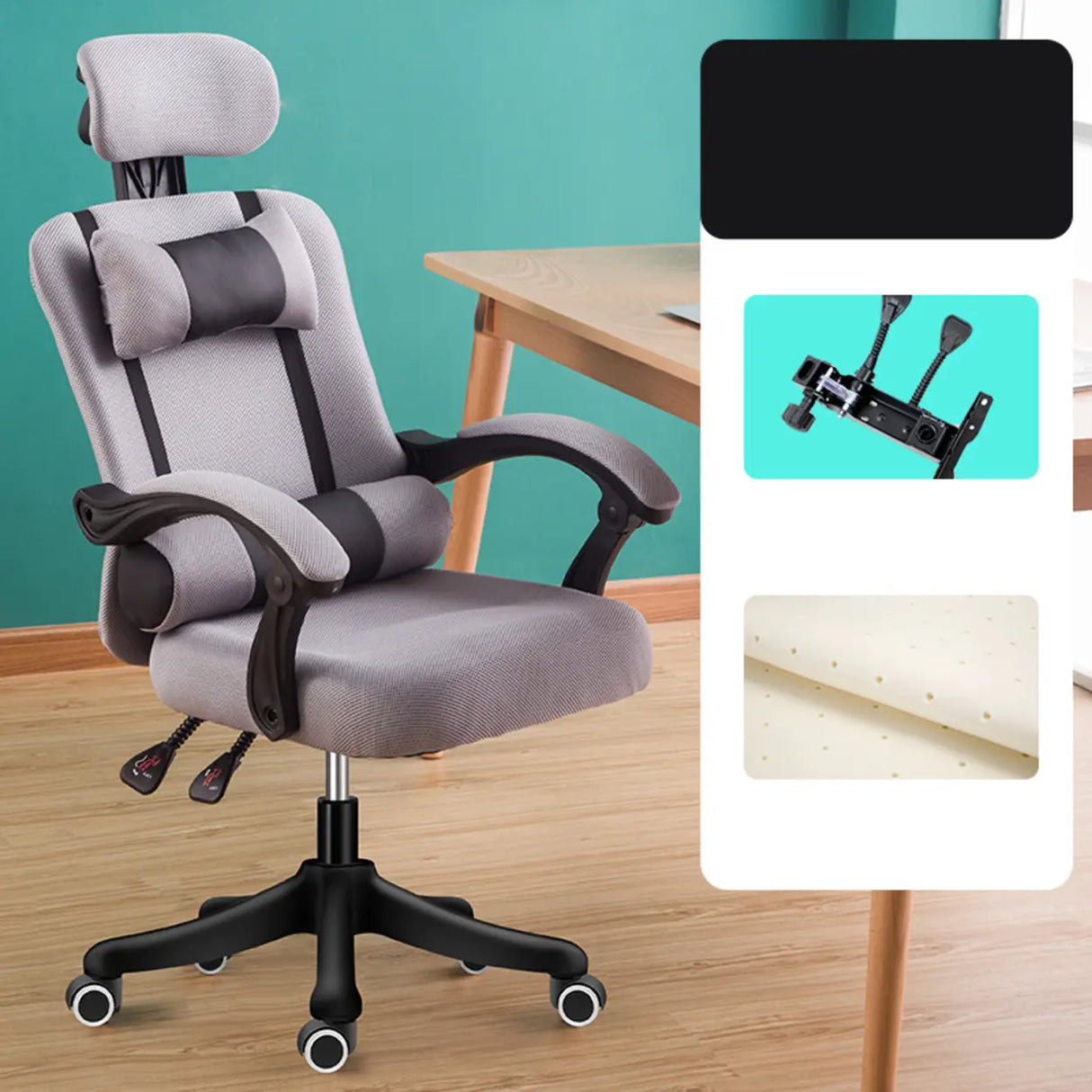 Adjustable Grey Ergonomic Mesh Office Chair with Headrest Image - 8
