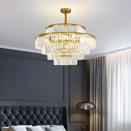 Adjustable Hanging Length Crystal Tiered Round Chandelier Image - 2