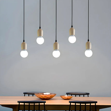 Adjustable Hanging Length Wood Shadeless Pendant Light Image - 1