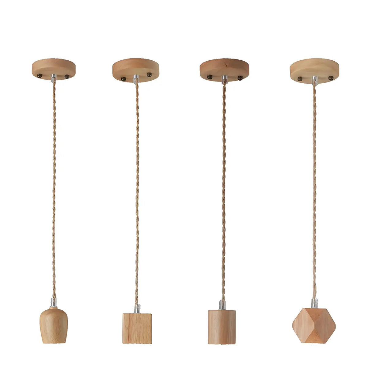 Adjustable Hanging Length Wood Shadeless Pendant Light Image - 10