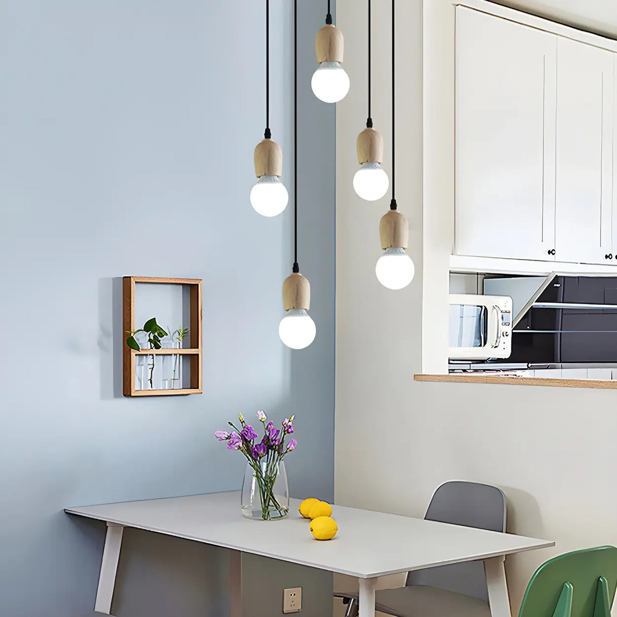 Adjustable Hanging Length Wood Shadeless Pendant Light Image - 13