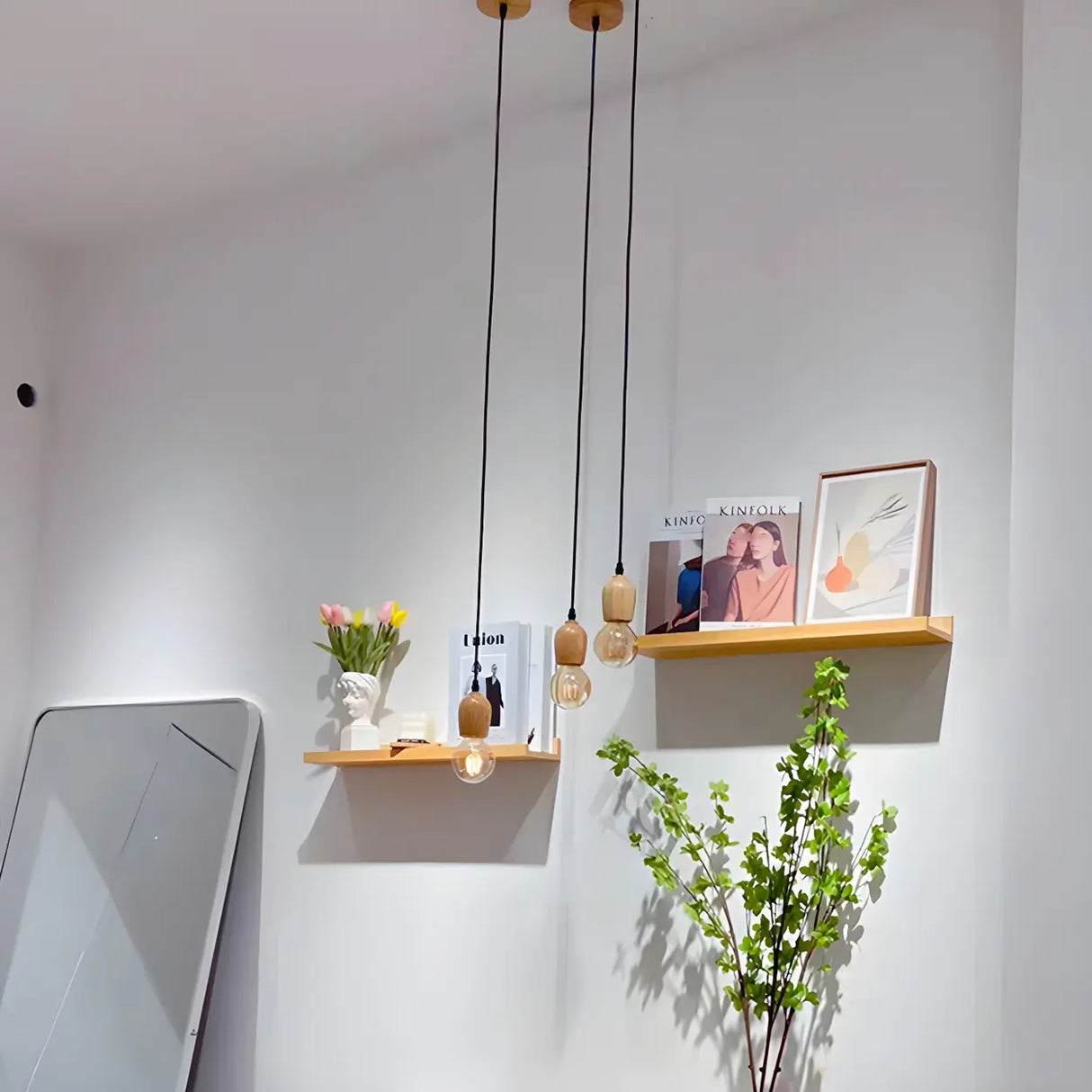 Adjustable Hanging Length Wood Shadeless Pendant Light Image - 14