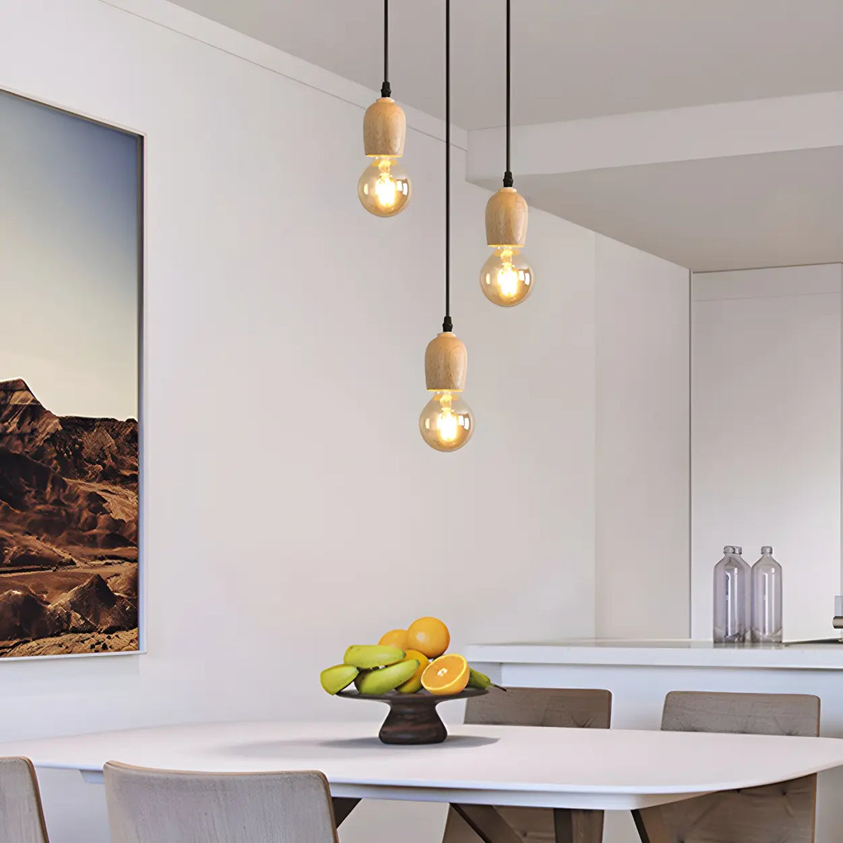 Adjustable Hanging Length Wood Shadeless Pendant Light Image - 15
