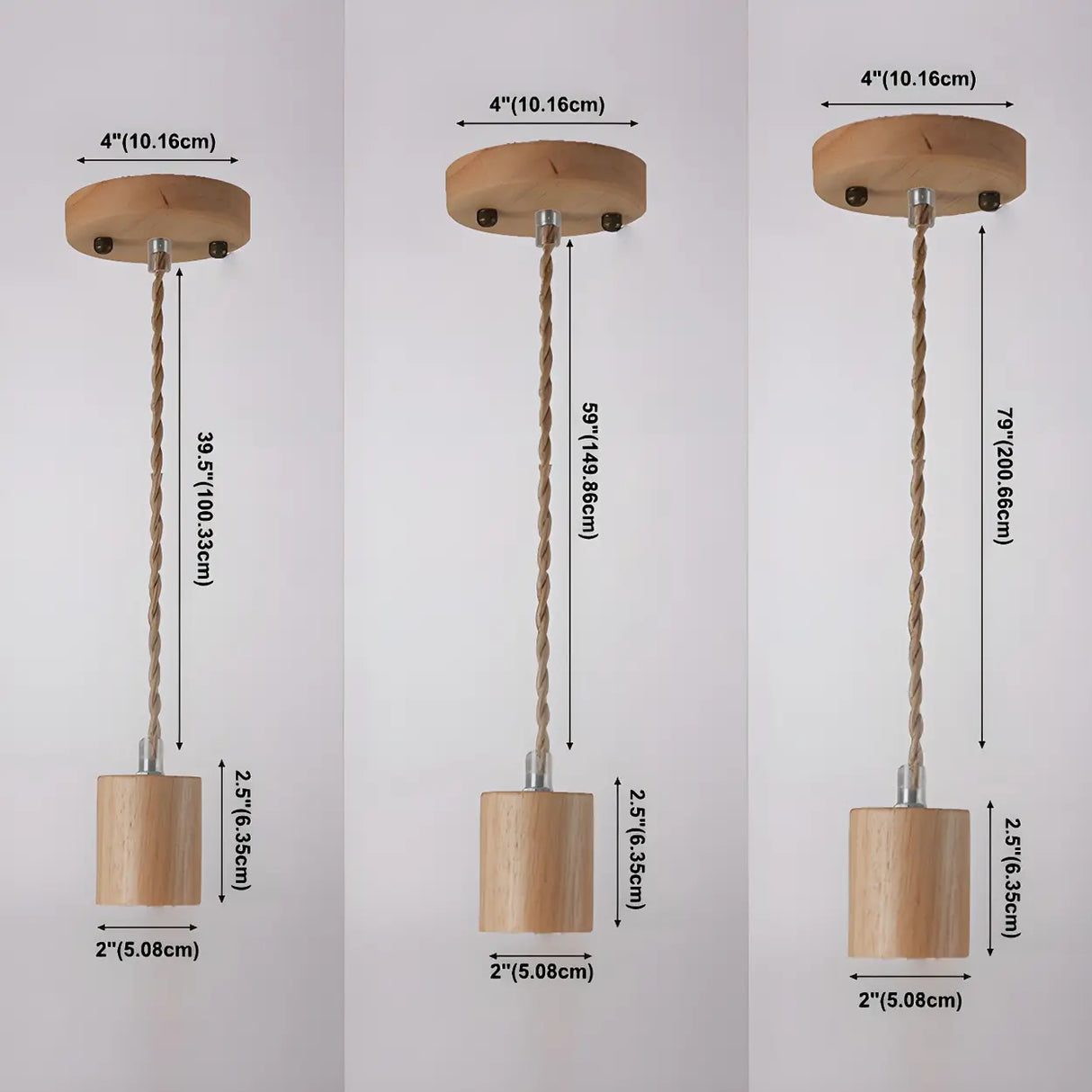 Adjustable Hanging Length Wood Shadeless Pendant Light Image - 17