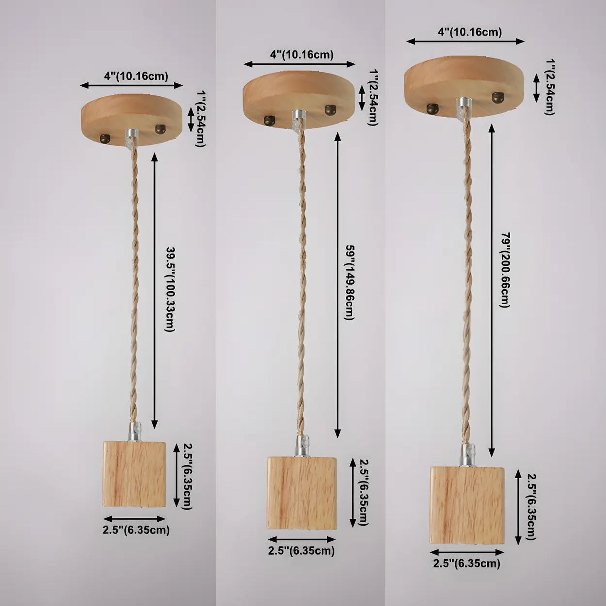 Adjustable Hanging Length Wood Shadeless Pendant Light Image - 18