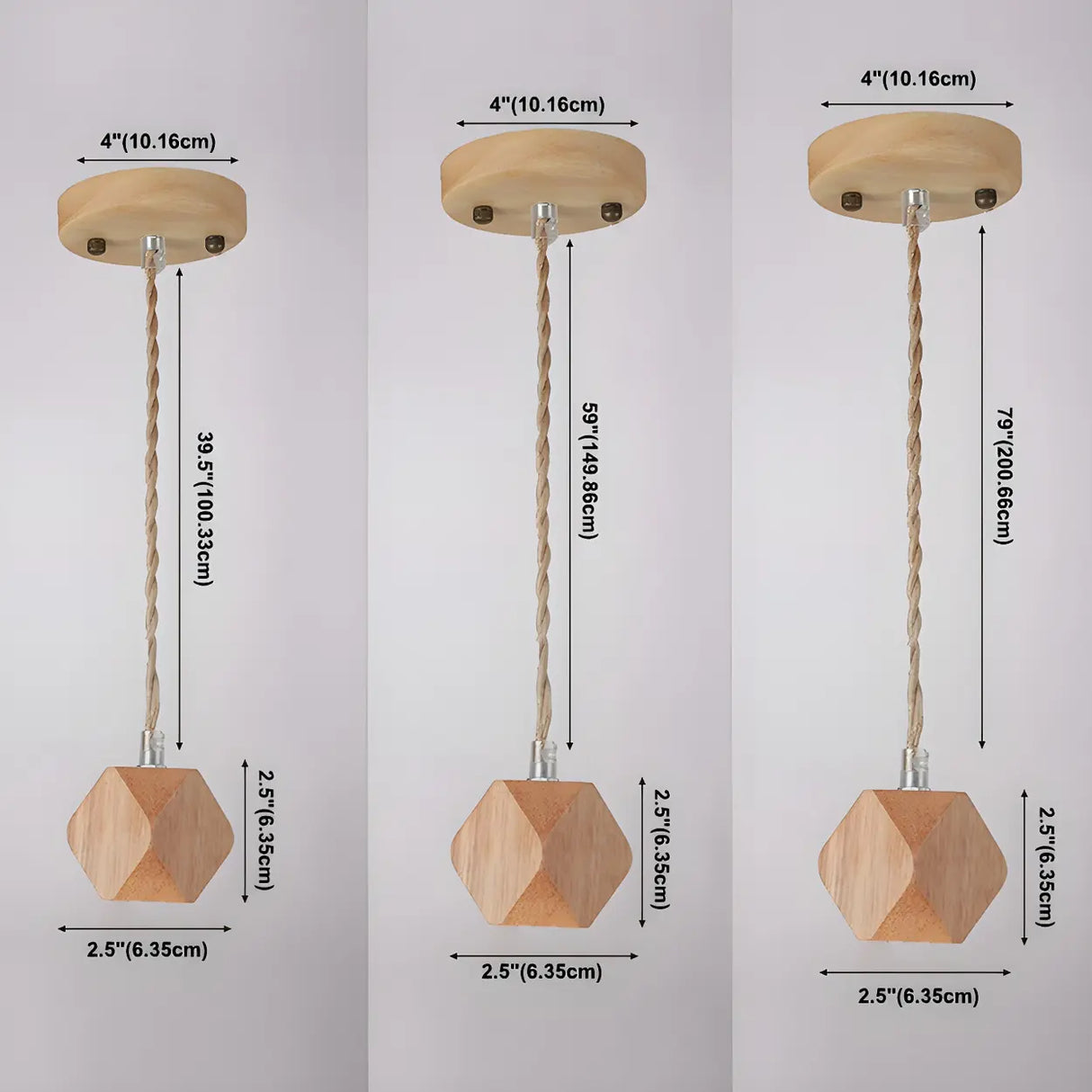 Adjustable Hanging Length Wood Shadeless Pendant Light Image - 19