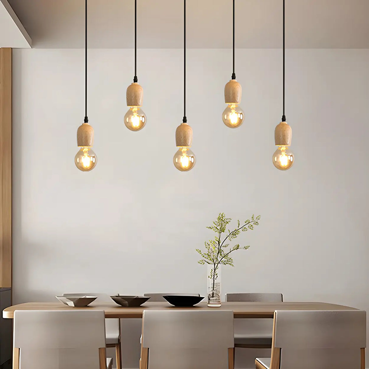 Adjustable Hanging Length Wood Shadeless Pendant Light Image - 6