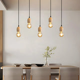 Adjustable Hanging Length Wood Shadeless Pendant Light Image - 6